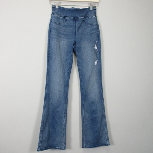 American Eagle Pull-On Kick Boot Jeans Women S Blue Denim Luxe Stretch Retro 446 - Picture 1 of 16